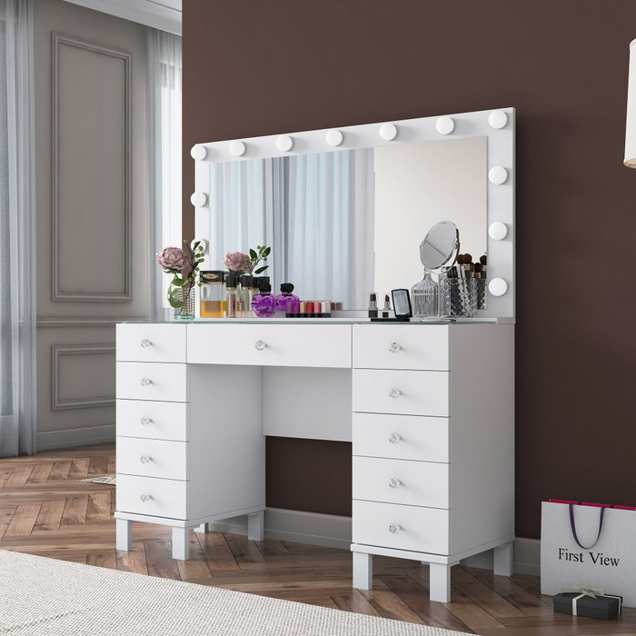 Hanah Home Mesa de Maquillaje BJ137 - 3847 Blanca con 13 Focos Hanah Home Mesa de Maquillaje BJ137 - 3847 Blanca con 13 Focos